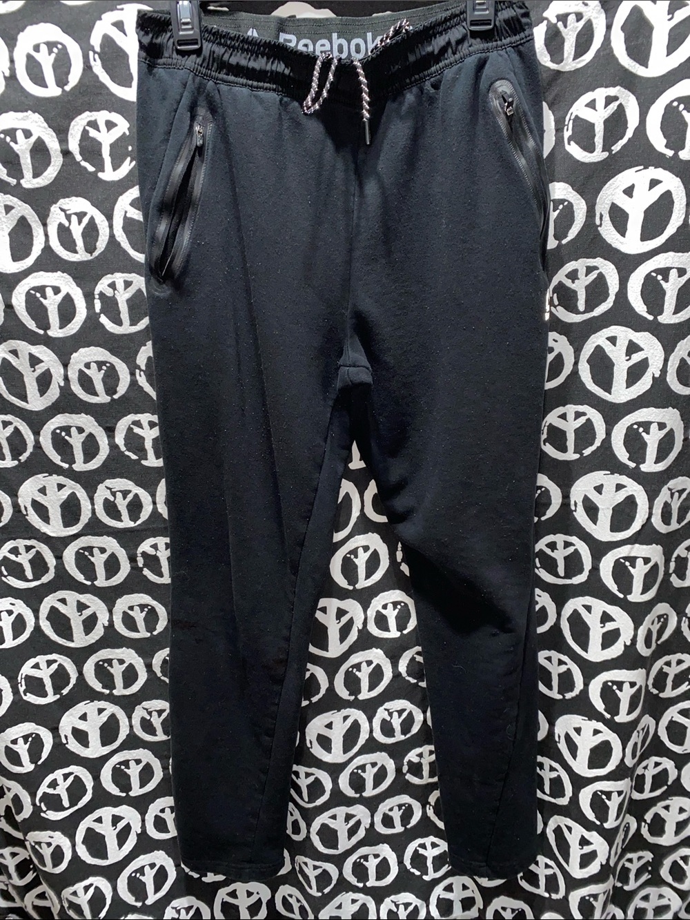 MEN REEBOK ZIP/POCKET SWEATPANTS BLACK PANTS SZ M